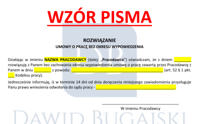 (Polski) Rozwiązanie umowy o pracę bez wypowiedzenia w czasie zwolnienia lekarskiego + wzór rozwiązania